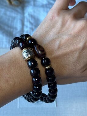Double Strand Beaded Bracelet Black Tibetan Bodhi Seed